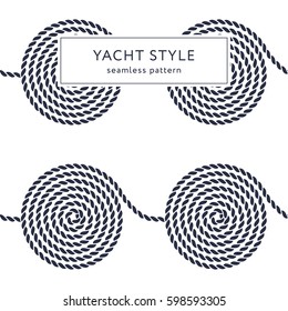 Rope spiral seamless pattern. Yacht style design. String textured background. Template for prints, wrapping paper, fabrics, covers, flyers, banners, posters and placards. Vector illustration. 