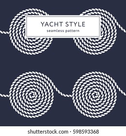 Rope spiral seamless pattern. Yacht style design. String textured background. Template for prints, wrapping paper, fabrics, covers, flyers, banners, posters and placards. Vector illustration. 