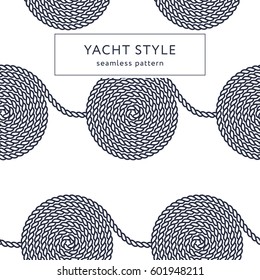 Rope spiral seamless pattern. Yacht style design. String textured background. Template for prints, wrapping paper, fabrics, covers, flyers, banners, posters and placards. Vector illustration. 