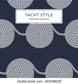 Rope spiral seamless pattern. Yacht style design. String textured background. Template for prints, wrapping paper, fabrics, covers, flyers, banners, posters and placards. Vector illustration. 