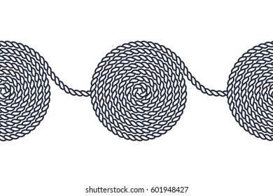 Rope spiral seamless pattern. Yacht style design. String textured background. Template for prints, wrapping paper, fabrics, covers, flyers, banners, posters and placards. Vector illustration. 
