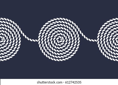Rope spiral seamless pattern. Yacht style design. String textured background. Template for prints, wrapping paper, fabrics, covers, flyers, banners, posters and placards. Vector illustration. 
