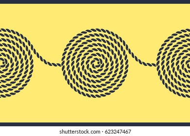 Rope spiral seamless pattern. Yacht style design. String textured background. Template for prints, wrapping paper, fabrics, covers, flyers, banners, posters and placards. Vector illustration. 