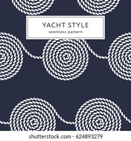 Rope spiral seamless pattern. Yacht style design. String textured background. Template for prints, wrapping paper, fabrics, covers, flyers, banners, posters and placards. Vector illustration. 