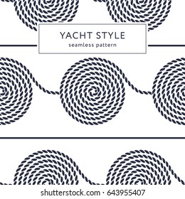 Rope spiral seamless pattern. Yacht style design. String textured background. Template for prints, wrapping paper, fabrics, covers, flyers, banners, posters and placards. Vector illustration. 