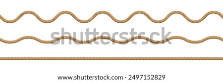 Rope string, realistic jute cord, hemp twisted rope isolated on white background. Vector illustration.