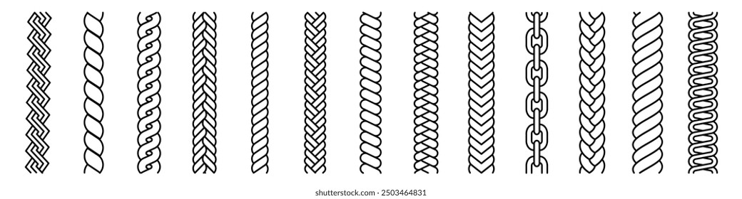 Rope string set. Brush elements. Linear style.