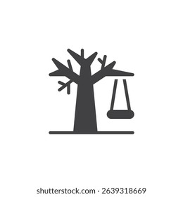 Rope swing hanging from tree branch vector icon. filled flat sign for mobile concept and web design. Tree Swing glyph icon. Symbol, logo illustration. Vector graphics