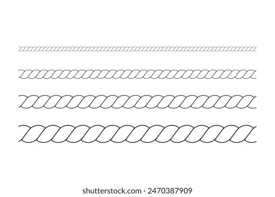 Rope symbol. Different thickness line ropes set. Vector illustration. Eps 10.