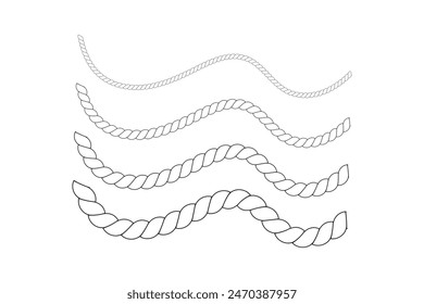 Rope symbol. Different thickness line ropes set. Vector illustration. Eps 10.