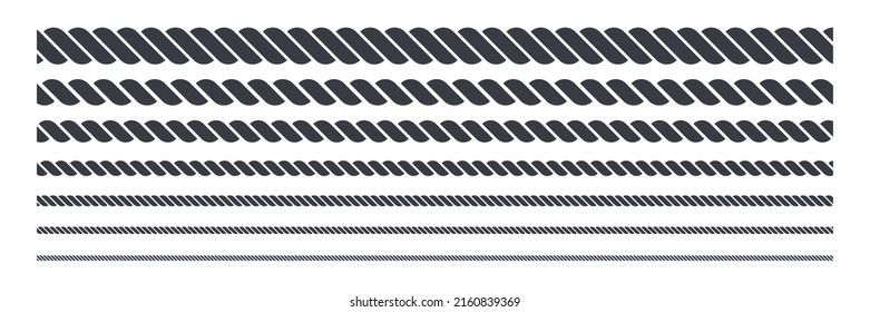 Rope symbol. Different thickness ropes set for decoration. Vector isolated on white. 