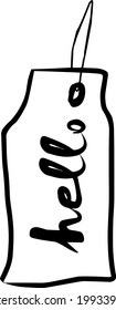 rope tag with hello lettering vector isolated black white
