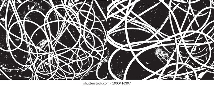 Rope tangled messy abstract texture vector black and white mottled background