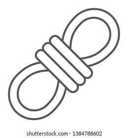 Rope thin line icon, camping and tourism, knot sign, vector graphics, a linear pattern on a white background, eps 10.