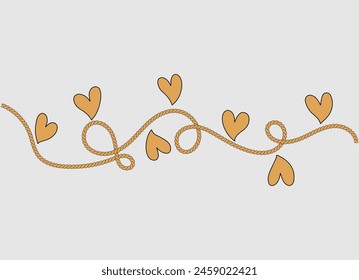  rope OR THREAD with heart design for print, Art design isolated ON WHITE BACKGROUND