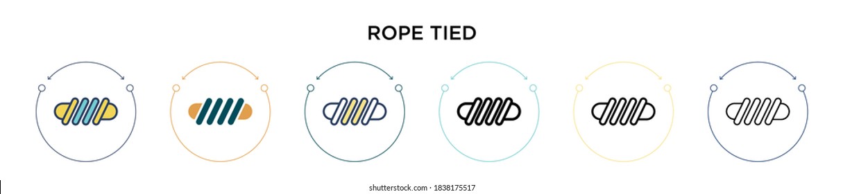 Rope tied icon in filled, thin line, outline and stroke style. Vector illustration of two colored and black rope tied vector icons designs can be used for mobile, ui, web