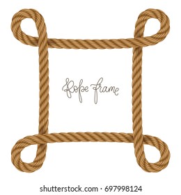 Rope vector frame in shape of  rectangle with curved corners, may use for invitation in you designs marine style 