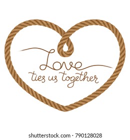Rope vector heart frame with hand drawn lettering love theme. Also may use for invitation in you designs marine style 