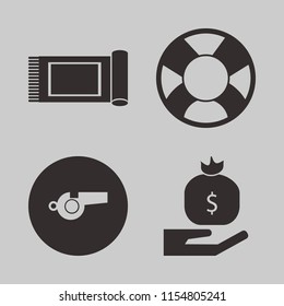rope vector icons set. with whistle, money bag hand, carpet and lifebuoy in set