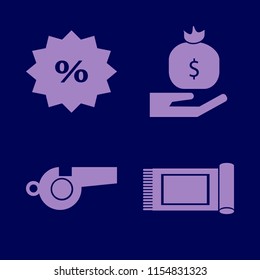 rope vector icons set. with whistle, carpet, money bag hand and discount tag in set