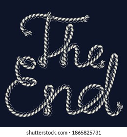Rope vintage pattern brush with The End inscription on dark background isolated vector illustration