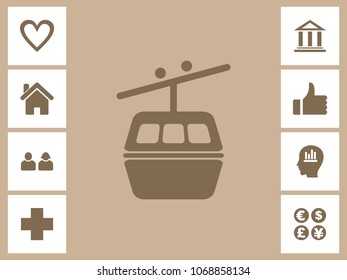 Rope Way Trolley Icon With Bonus Icons. Eps-10.