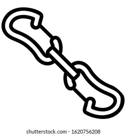 Rope-intensive activities karabiners Concept, Reversibly connected steel Mountaineering equipment on White Background, Fall protection Hook Vector Icon design, Solid gate Quickdraws Climbers Tool