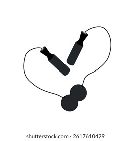 Ropeless jump rope in heart shape in black color isolated on white background. Hand drawn vector illustration in white background. Home fitness training equipment, cardio exercise, weight