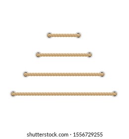Ropes different length with holes. Straight brown rope out from hole. Vector illustration in flat style. EPS 10.