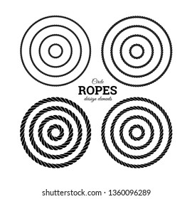 Ropes in the form of circles of different thickness in black and white. Silhouette design. Vector illustration .
