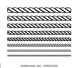 Ropes in the form of circles of different thickness in black and white. Silhouette design. Vector illustration .