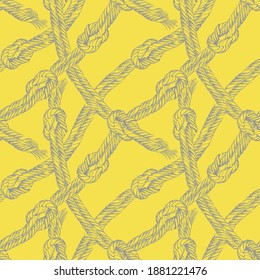 Ropes and knots seamless vector pattern. Ultimate Gray and Illuminating - colors of the year 2021. Pantone 17-5104 and 13-0647. 