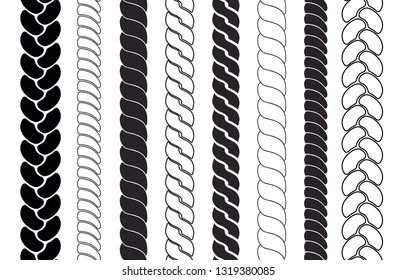 Ropes pattern brushes. Braids and Plaits silhouette collection