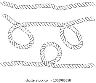 Ropes pattern brushes. rope and chain stripes isolated on background. Braids and Plaits silhouette collection.