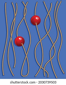 Ropes mit roten Bälle auf blauem Hintergrund, Illustration, Hintergrund, Minimalismus 