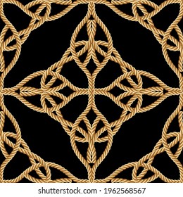 Ropes seamless pattern. Modern ornamental ornate vector background. Repeat decorative gold strings ornaments. Hand drawn colorful textured  surface design with ropes, strings, knots, curves.