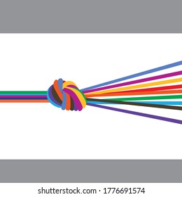 Ropes tied together with knot on white background.