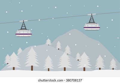 ropeway cabines with snow forest mountain vector