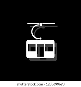 Ropeway cabines. White flat simple icon with shadow