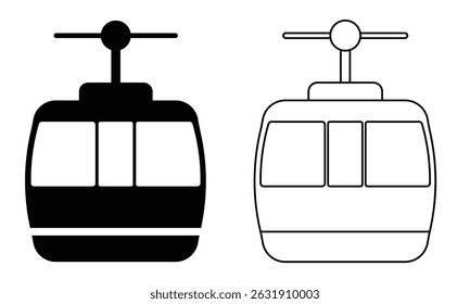 Ropeway, Cable car vector icon set isolated on white background. Silhouette of Cable car symbol and and sign. Out line icon of cable car, Travel symbol vector illustration.