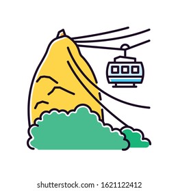 Ropeway yellow RGB color icon. Complexo do Alemao. Brazilian landmark. South America. Favelas. Urban transportation. Isolated vector illustration