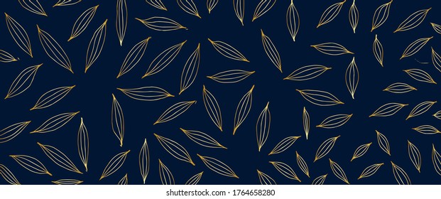 Cubierta de fondo de flores y hojas, diseño de patrones de hojas naturales de lujo, artes de líneas de flores y hojas de oro, impresión, cubierta, ilustración vectorial.