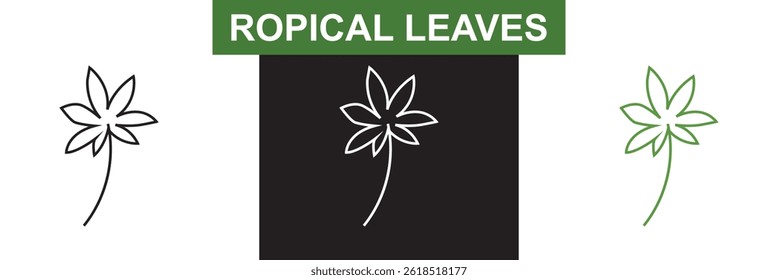 Ropical leaves, palm leaves  icon. Vector for websites, mobile interfaces, presentations, banner, visual branding etc. Vector illustration. isolated on white and black background. EPS 10
