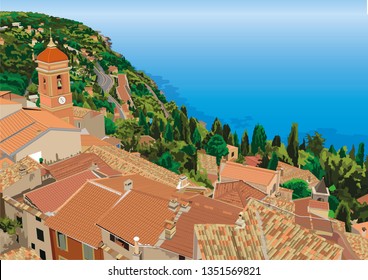 Roquebrune Cap Martin near Monaco in South of France - Mountainous Mediterranean Village Overlooking Sea 