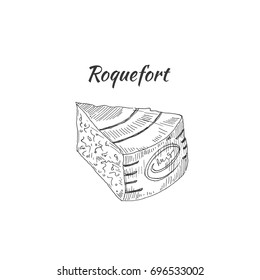 Roquefort cheese. Vector sketch. Drawn by hand.