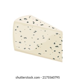 Roquefort, gorgonzola or stilton cheese with noble blue mold, vector illustration isolated on white background