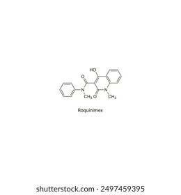 Roquinimex flat skeletal molecular structure Antineoplastic drug used in cancer treatment. Vector illustration scientific diagram.