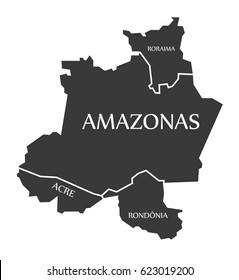 Roraima - Amazonas - Acre - Rondonia Map Brazil illustration