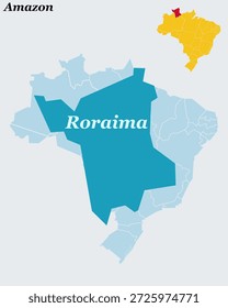 Mapa de Roraima Brasil - Estado mais ao norte, Boa Vista Capital e Região do Rio Branco Contorno vetorial