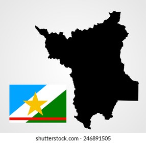 Roraima, Brazil, vector map and flag isolated on white background. High detailed silhouette illustration. Original Roraima flag isolated vector in official colors and Proportion Correctly